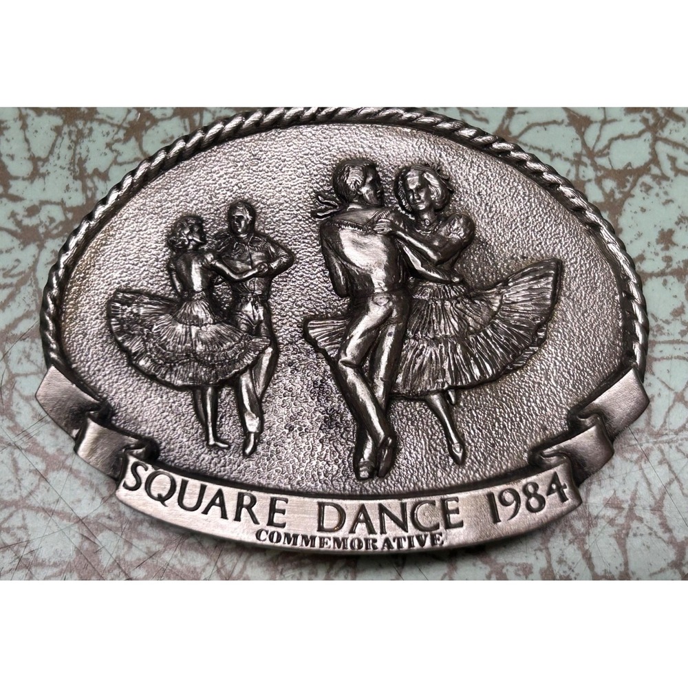 VTG 1984 Square Dance Belt Buckle Commemorative  Arroyo Grande  w/ Certificate